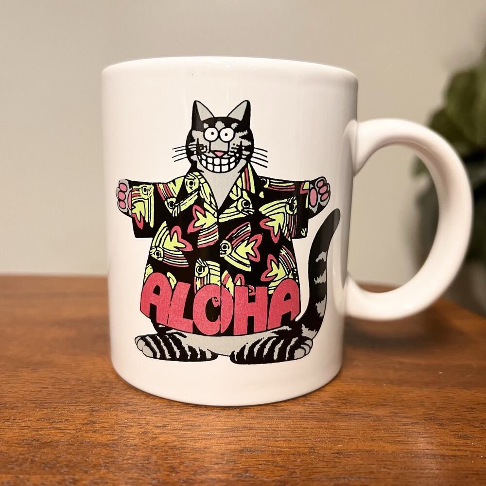 Vintage B. Kliban Tourist Cat Mug ALOHA 1989 Novelty Retro Funny Pot Art Cat Dad